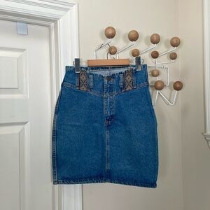 Manager Jeans - 90s Vintage Aztec Denim Skirt - Blue - Size 28